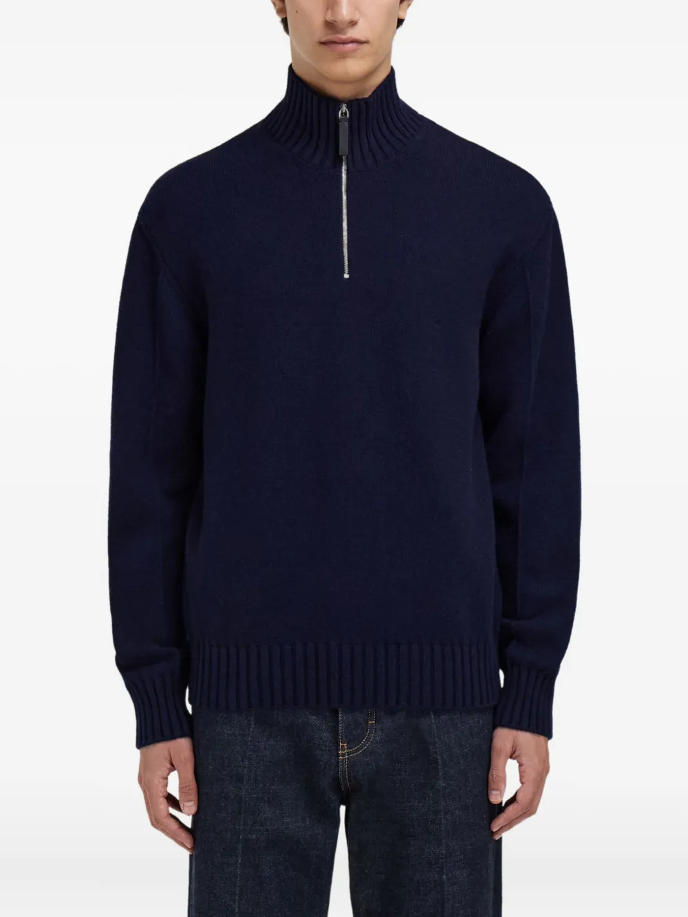 Ferragamo Geribbelde trui met hoge hals Blauw