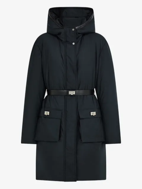 Ferragamo parka con cinturón y capucha