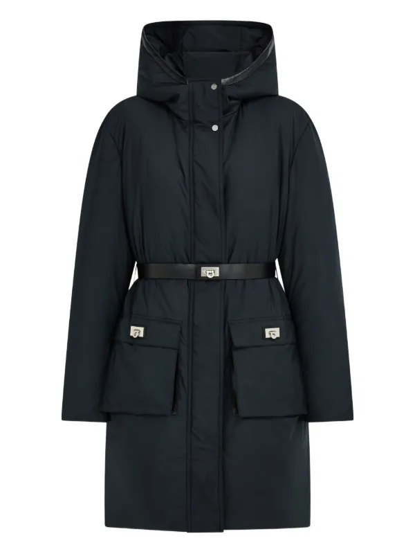 Ferragamo Hooded Belted Parka in Black