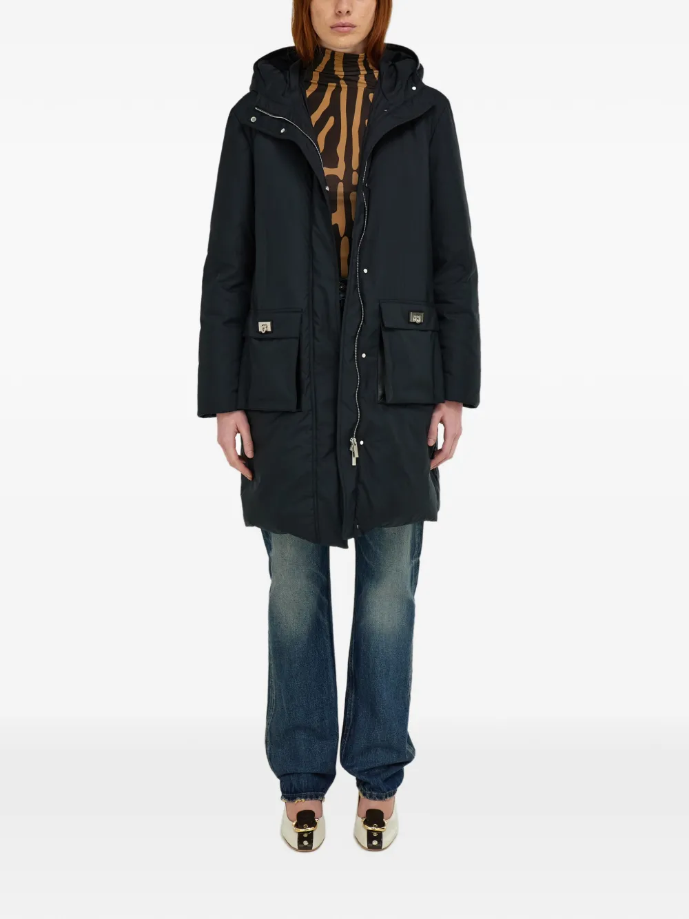  Ferragamo Hooded Belted Parka - Black 
