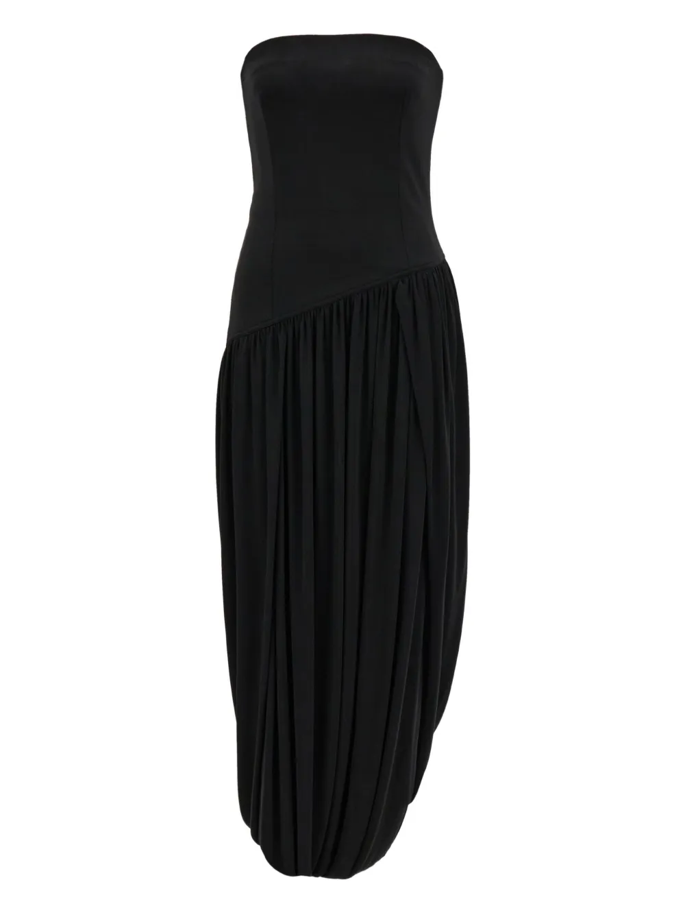 Ferragamo Asymmetric Ruched Bustier Midi Dress In Black