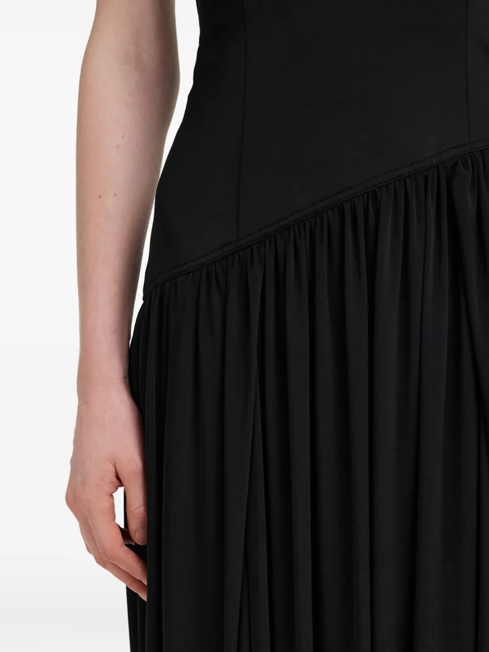 Ferragamo Asymmetric Ruched Bustier Midi Dress In Black
