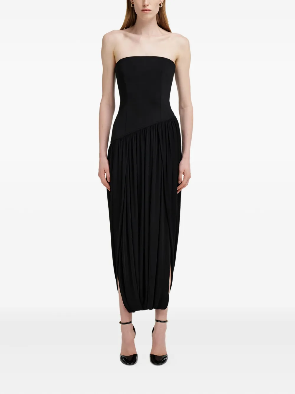 Ferragamo Asymmetrische midi-jurk met ruches - Zwart