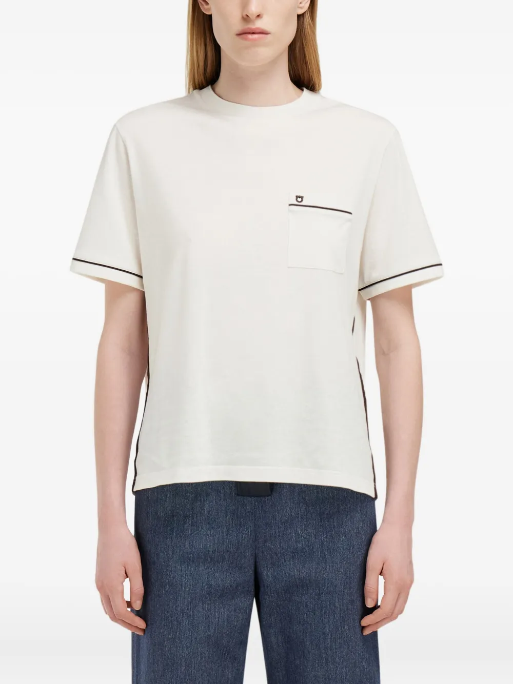 Ferragamo Gancini Crew Neck T Shirt Pocket Trim In White