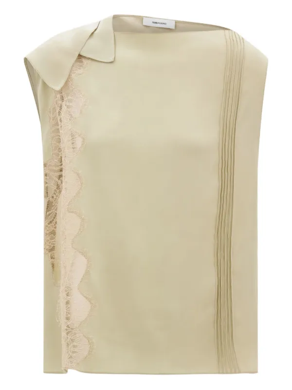 Ferragamo Top with Lace Inserts in Neutrals