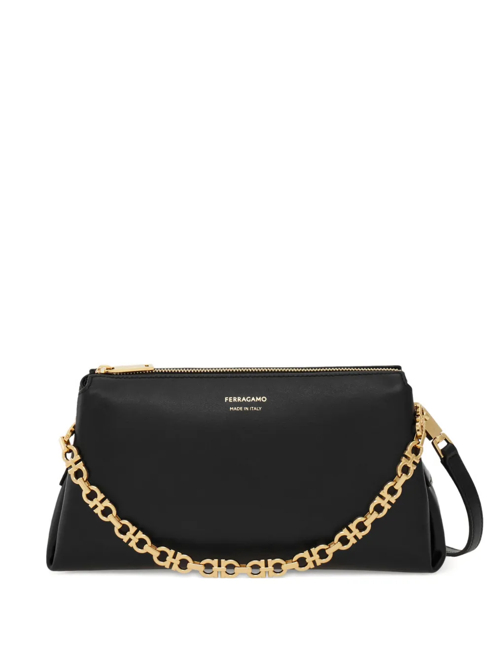 Ferragamo Embossed Logo Chain Strap Mini Bag In Black
