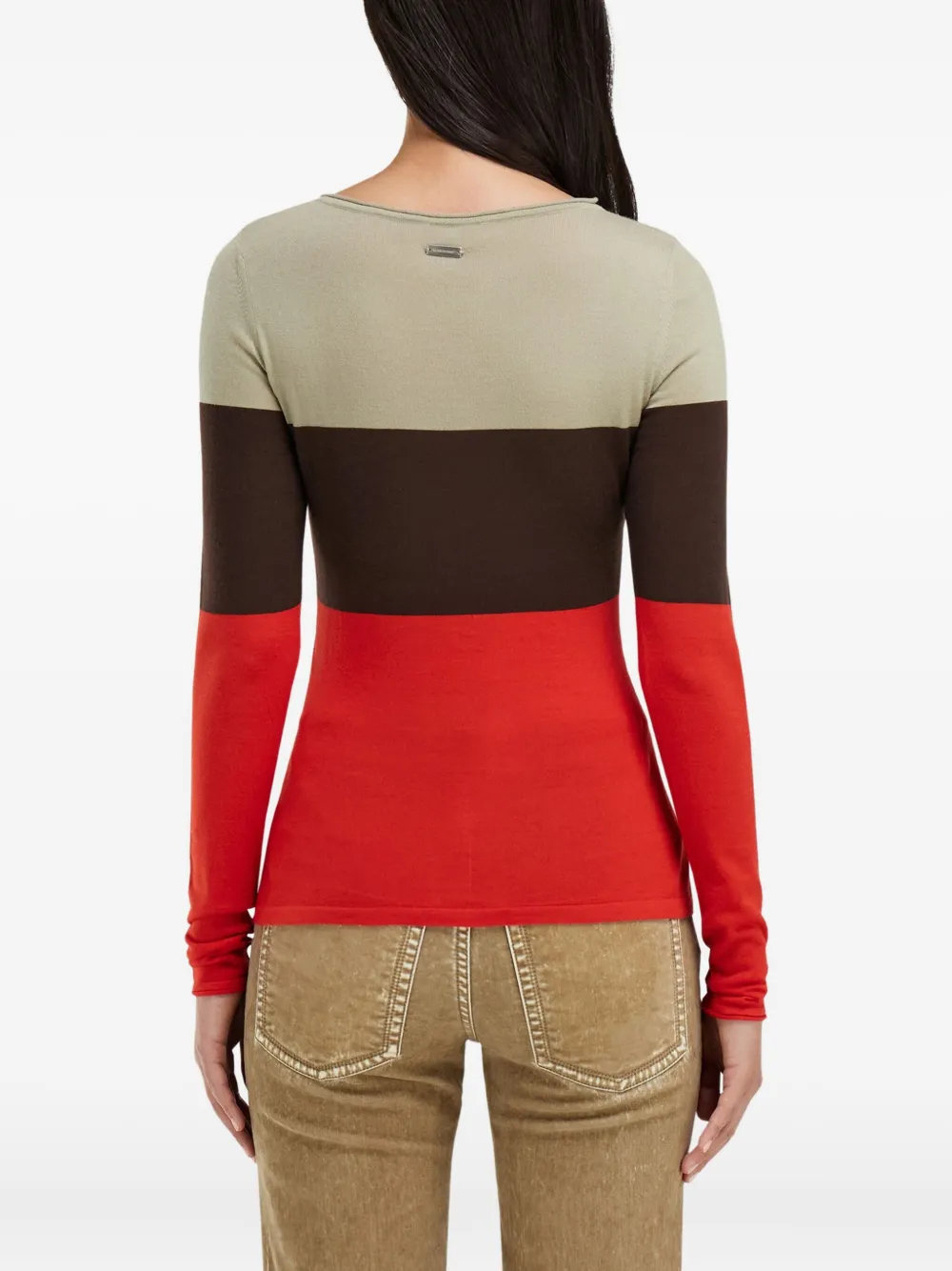 Ferragamo Top met colourblocking en metalen label Rood