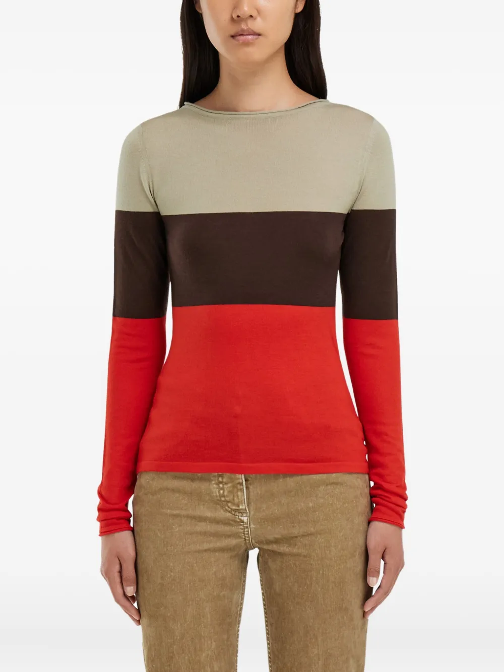  Ferragamo Colour-block Metal-tab Top - Red 