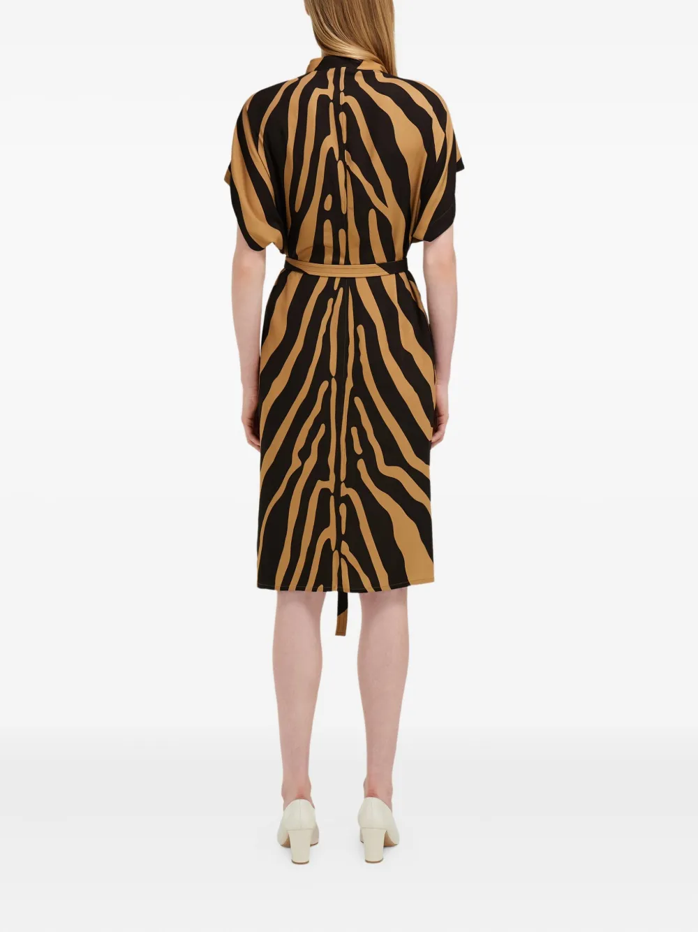 Ferragamo Buttoned Belt Twill Mini Dress - Brown 