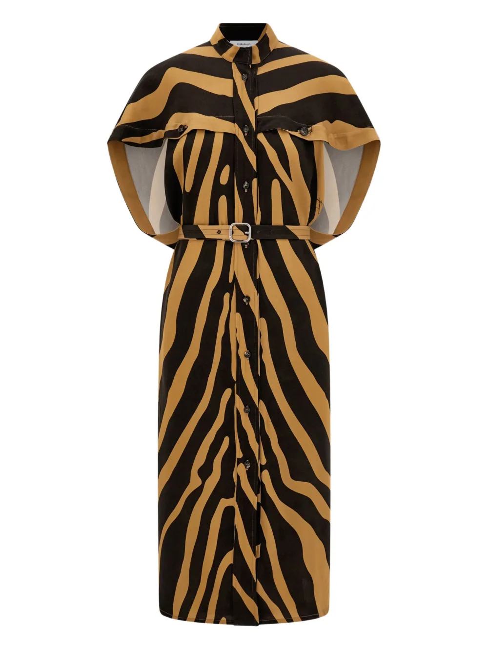 Ferragamo Abito corto con bottoni e cintura - Marrone