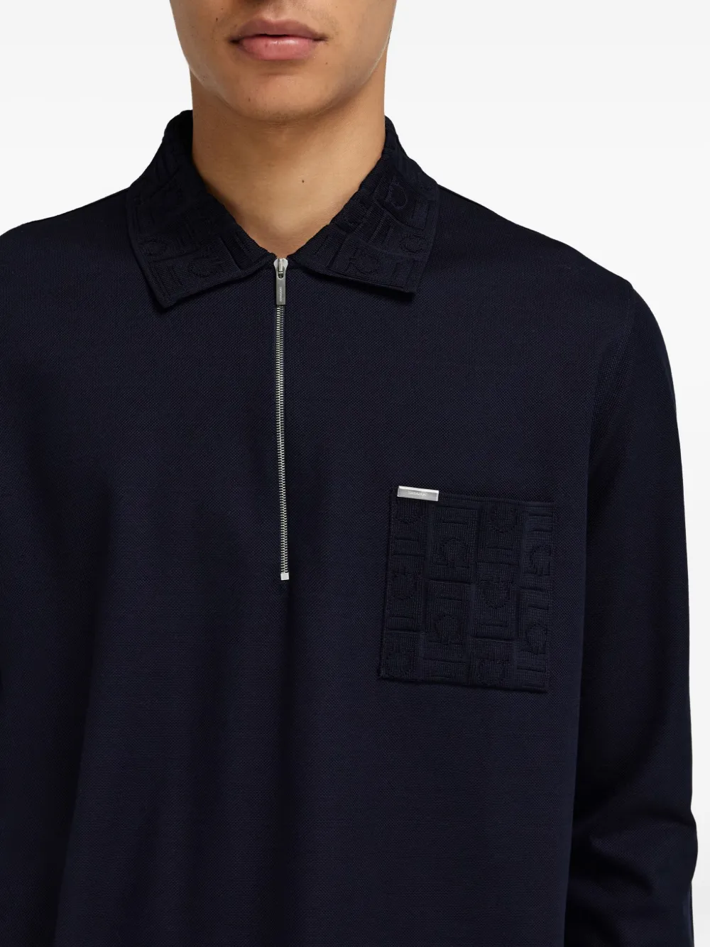 Ferragamo Poloshirt met lange mouwen en rits Blauw