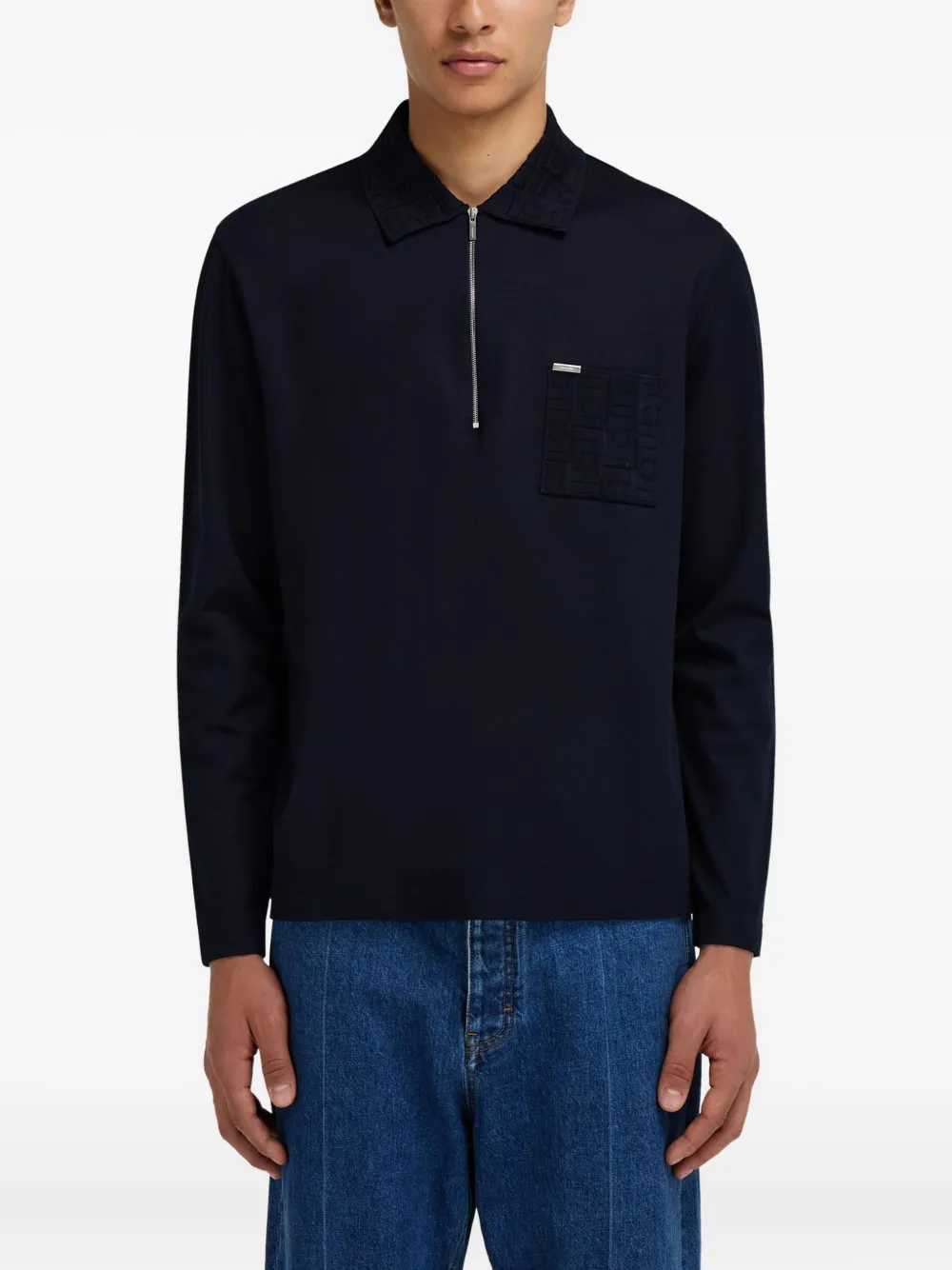 Ferragamo Poloshirt met lange mouwen en rits Blauw