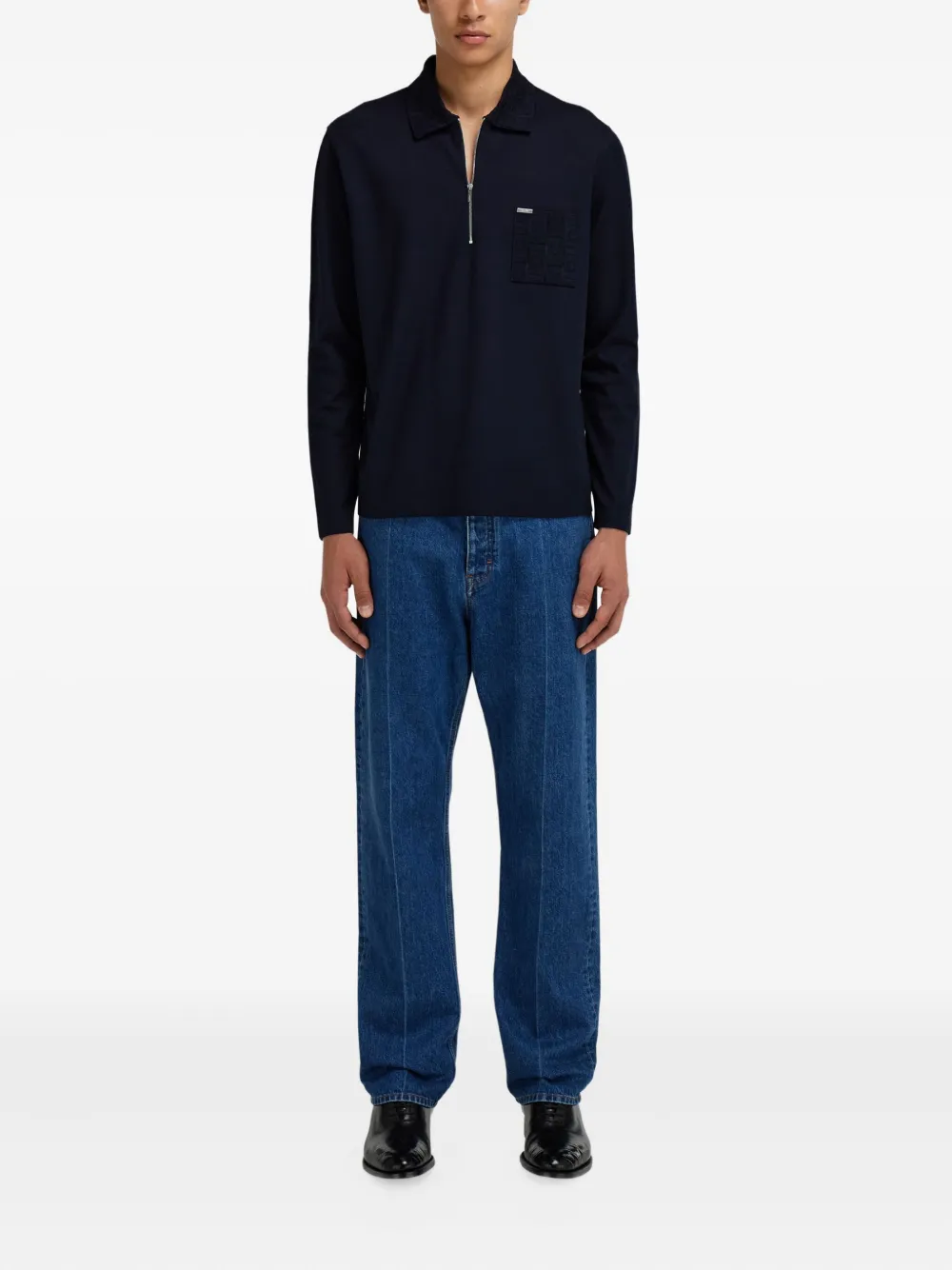 Ferragamo Poloshirt met lange mouwen en rits - Blauw