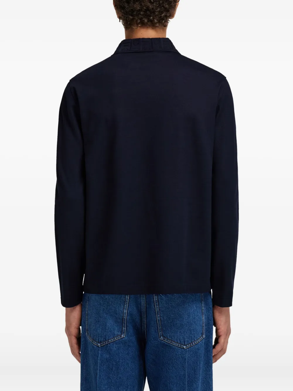 Ferragamo Poloshirt met lange mouwen en rits Blauw