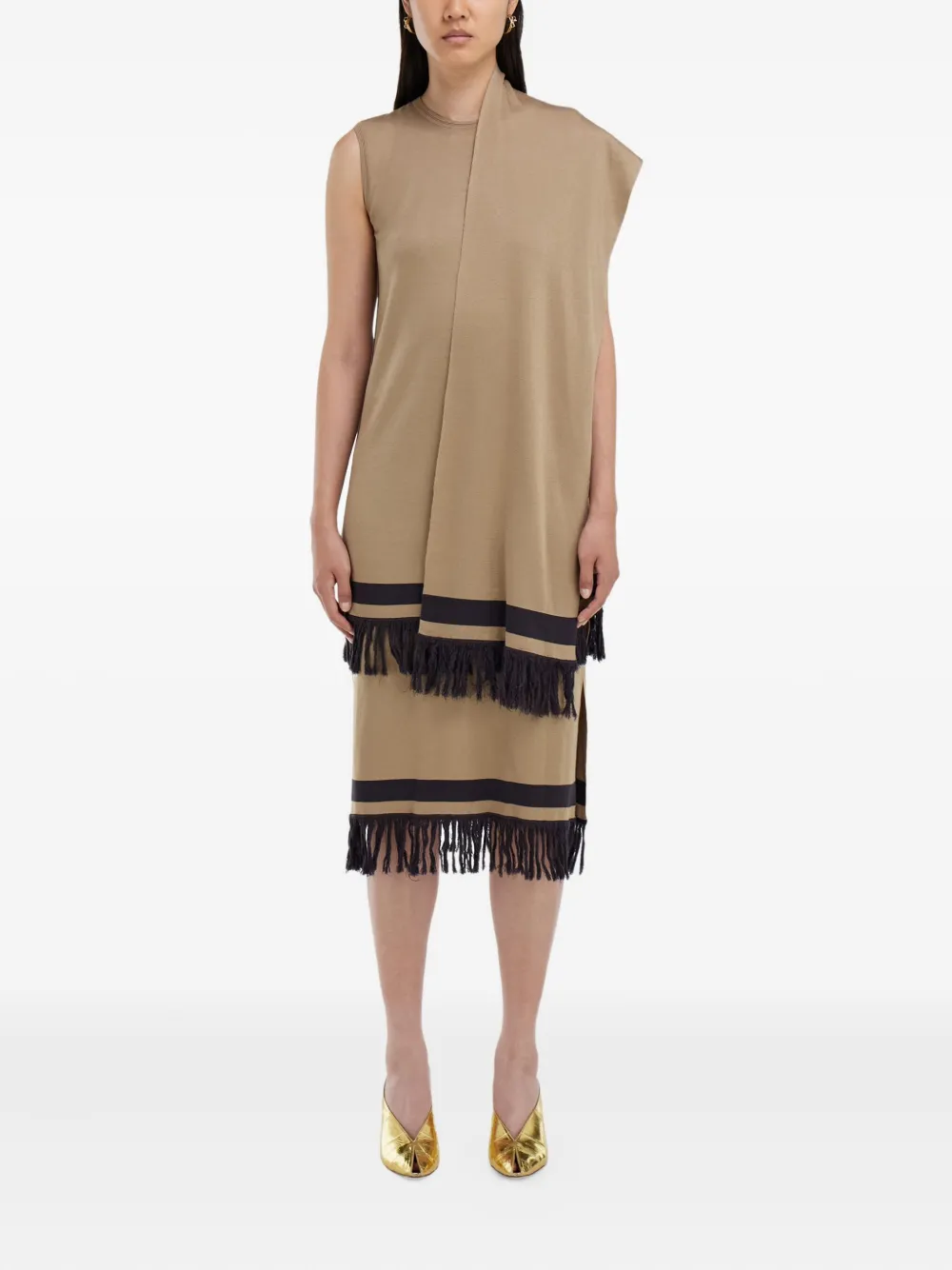 Ferragamo Mini-rok met colourblocking en franje - Beige