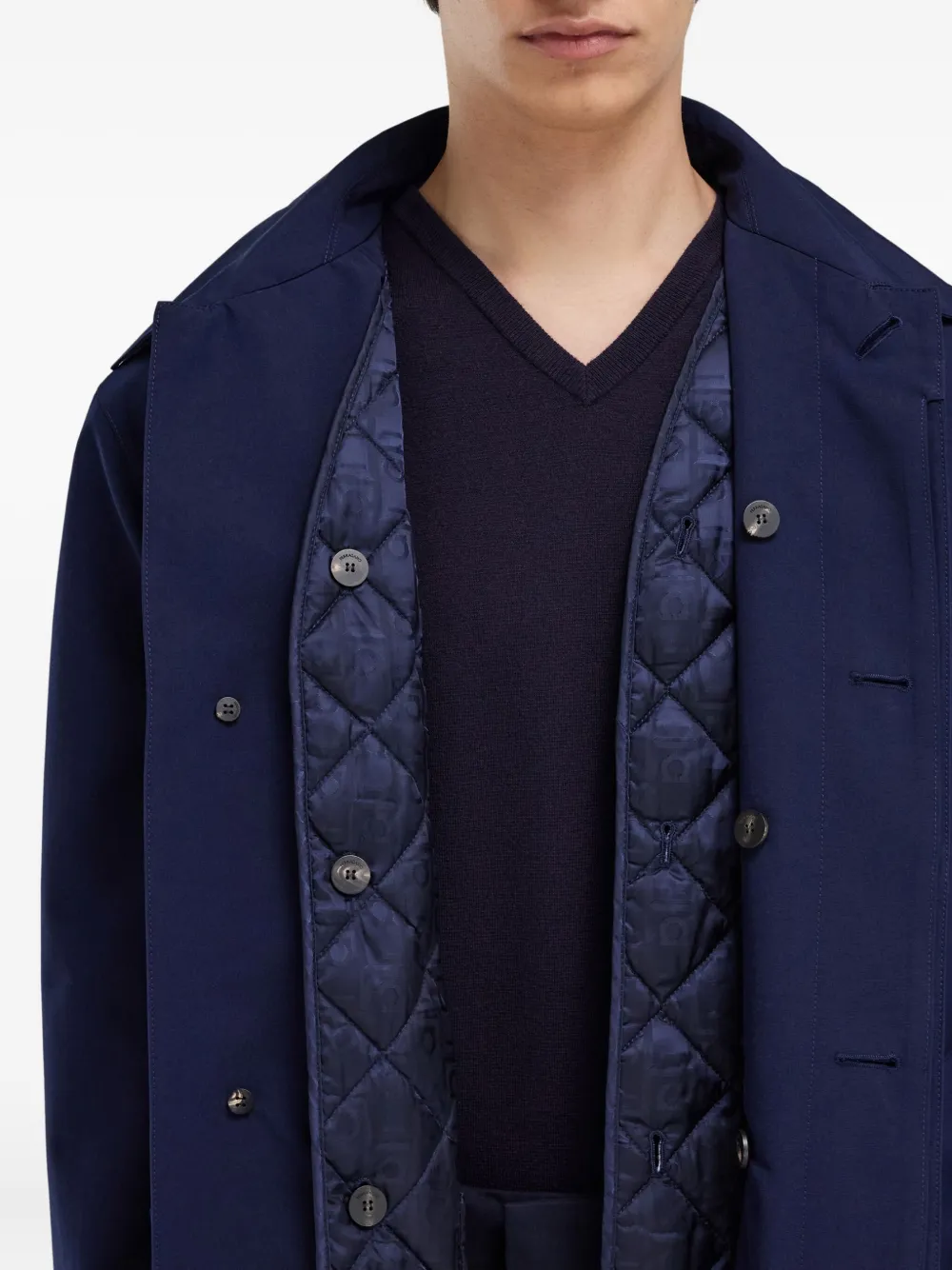  Ferragamo Button Wrist Straps Trench - Blue 