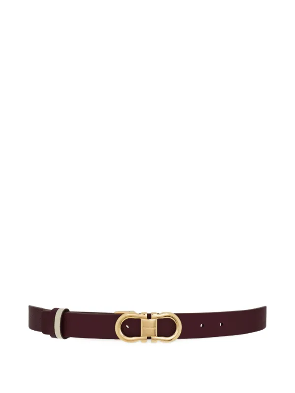 フェラガモ ガンチーニ エンベリッシュド レザーベルト 赤ゴールド金具 細ベルト Ferragamo リバーシブル ガンチーニ レザーベルト | レッド | FARFETCH JP
