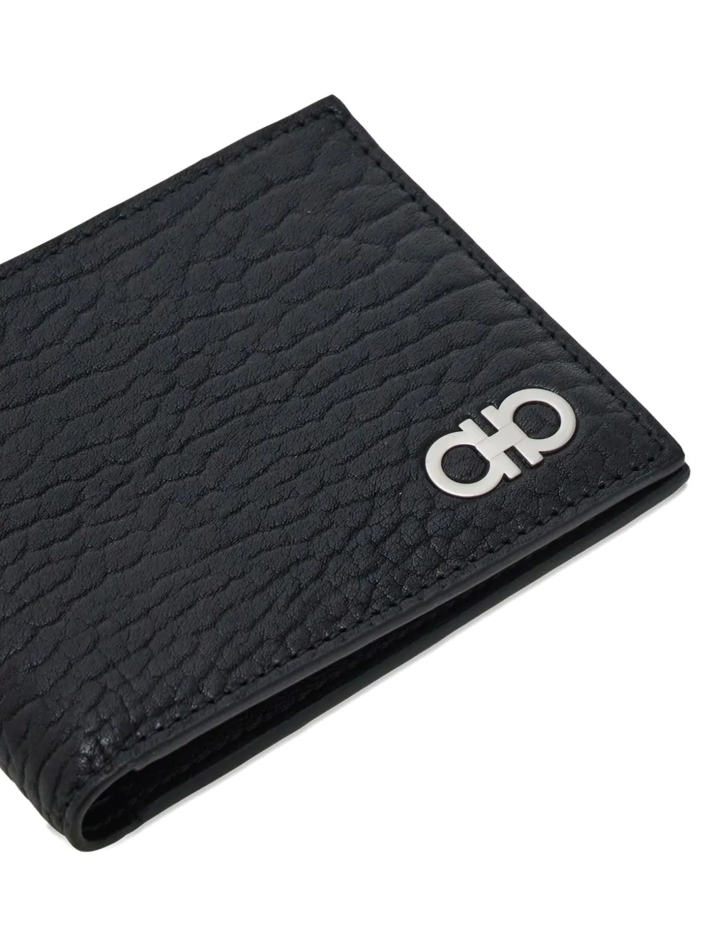 Ferragamo Revival Black Wallet With Gancini Buckle On The Front In Hammered Leather Man In Black
