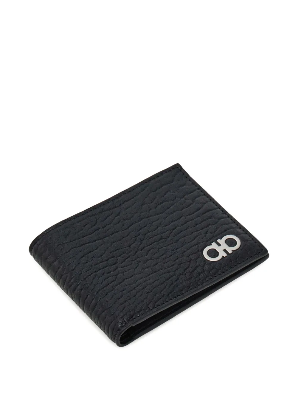 Ferragamo Revival Black Wallet With Gancini Buckle On The Front In Hammered Leather Man In Black