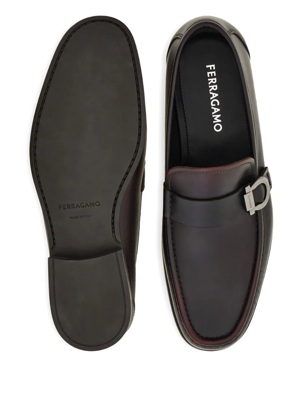 Ferragamo Gancini-buckle Loafers In Brown