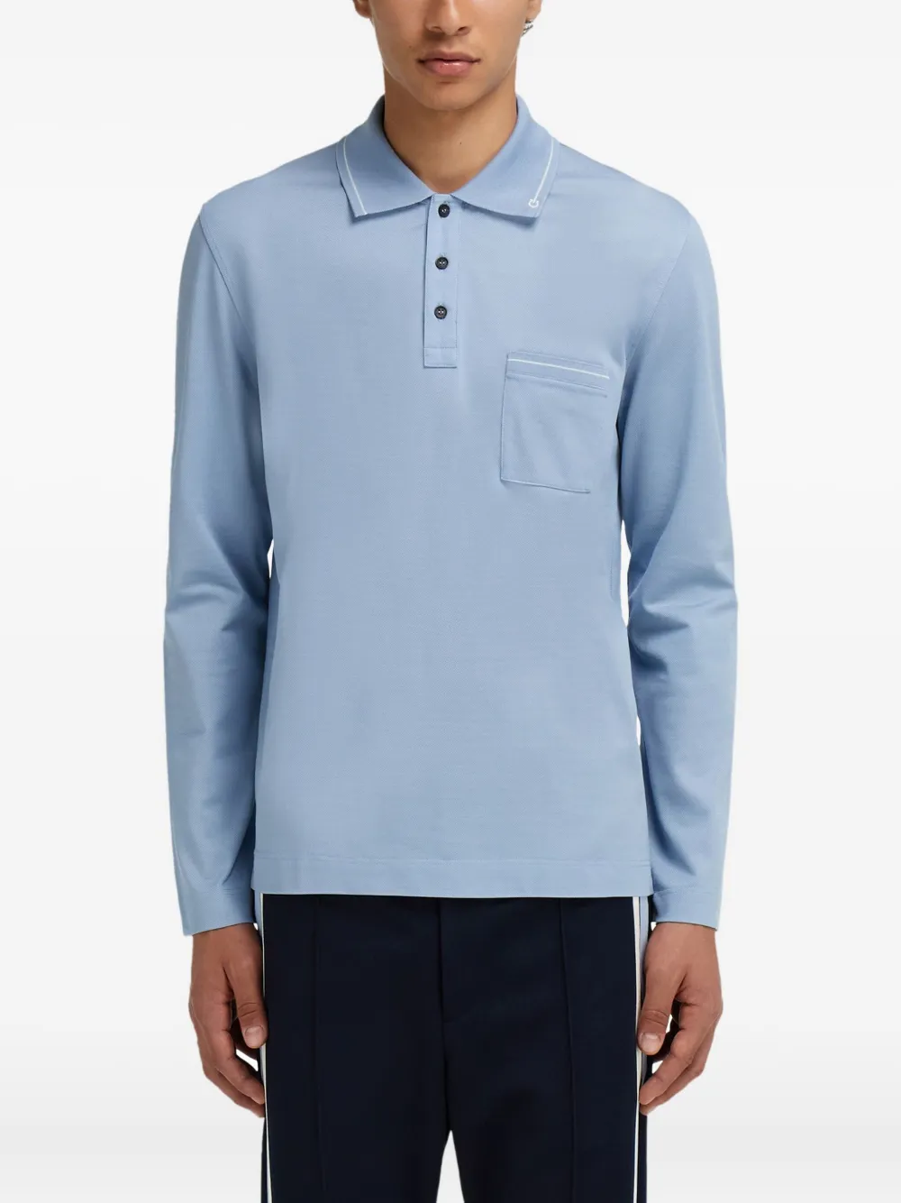 Ferragamo Poloshirt met lange mouwen en zak Blauw