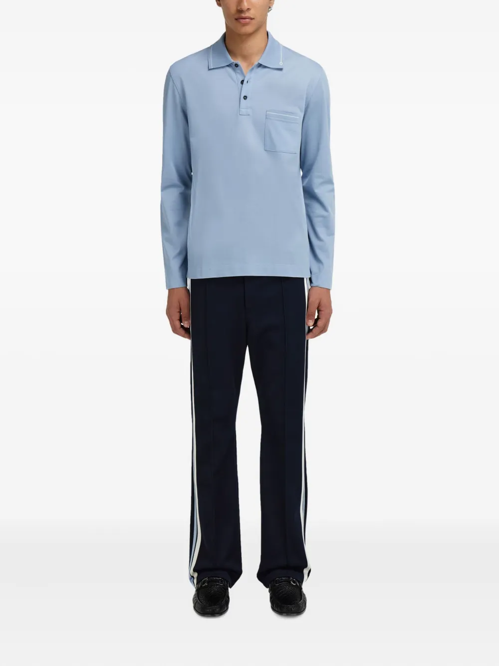 Ferragamo Poloshirt met lange mouwen en zak - Blauw