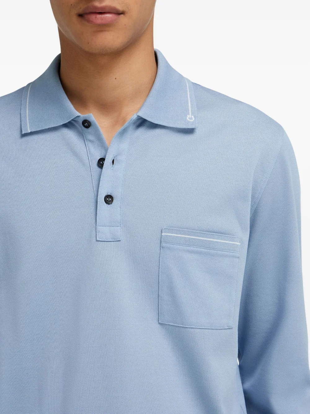 Ferragamo Poloshirt met lange mouwen en zak Blauw