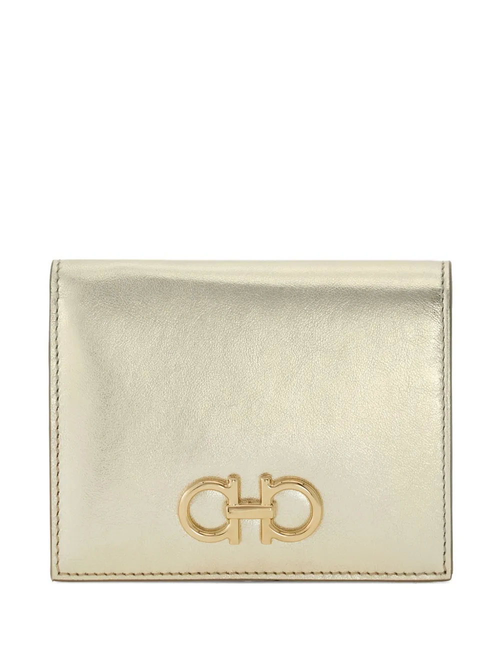 Ferragamo Compact Wallet Metallic Finish In Gold