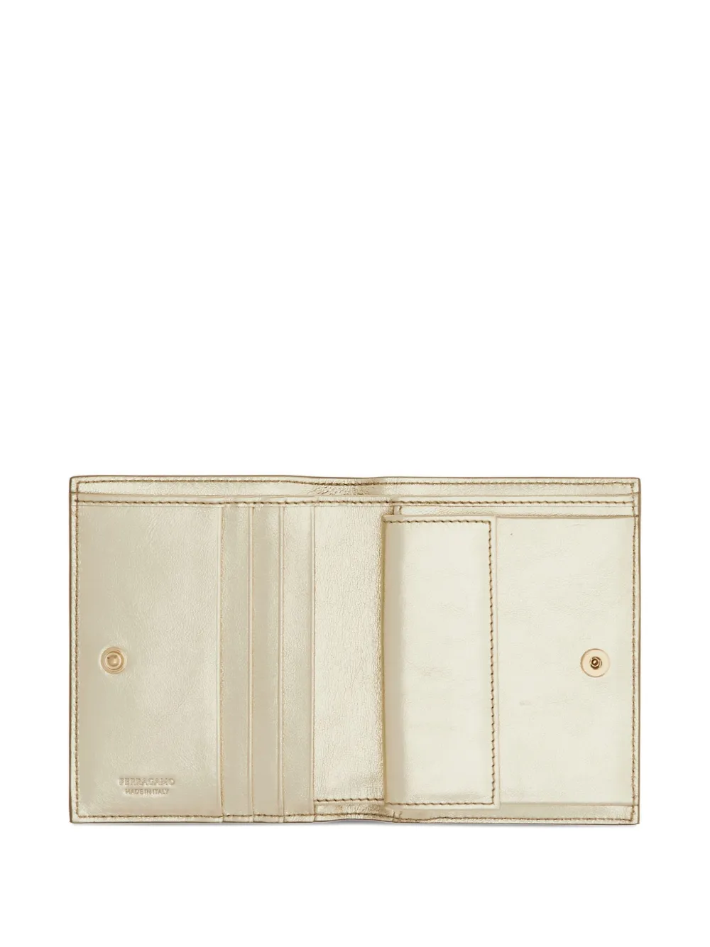 Ferragamo Compact Wallet Metallic Finish In Gold