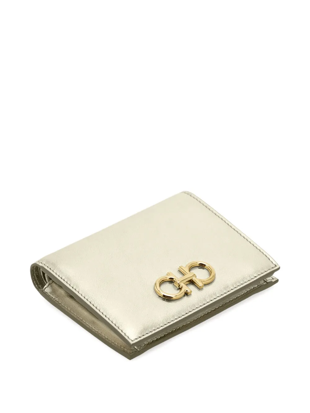 Ferragamo Compact Wallet Metallic Finish In Gold