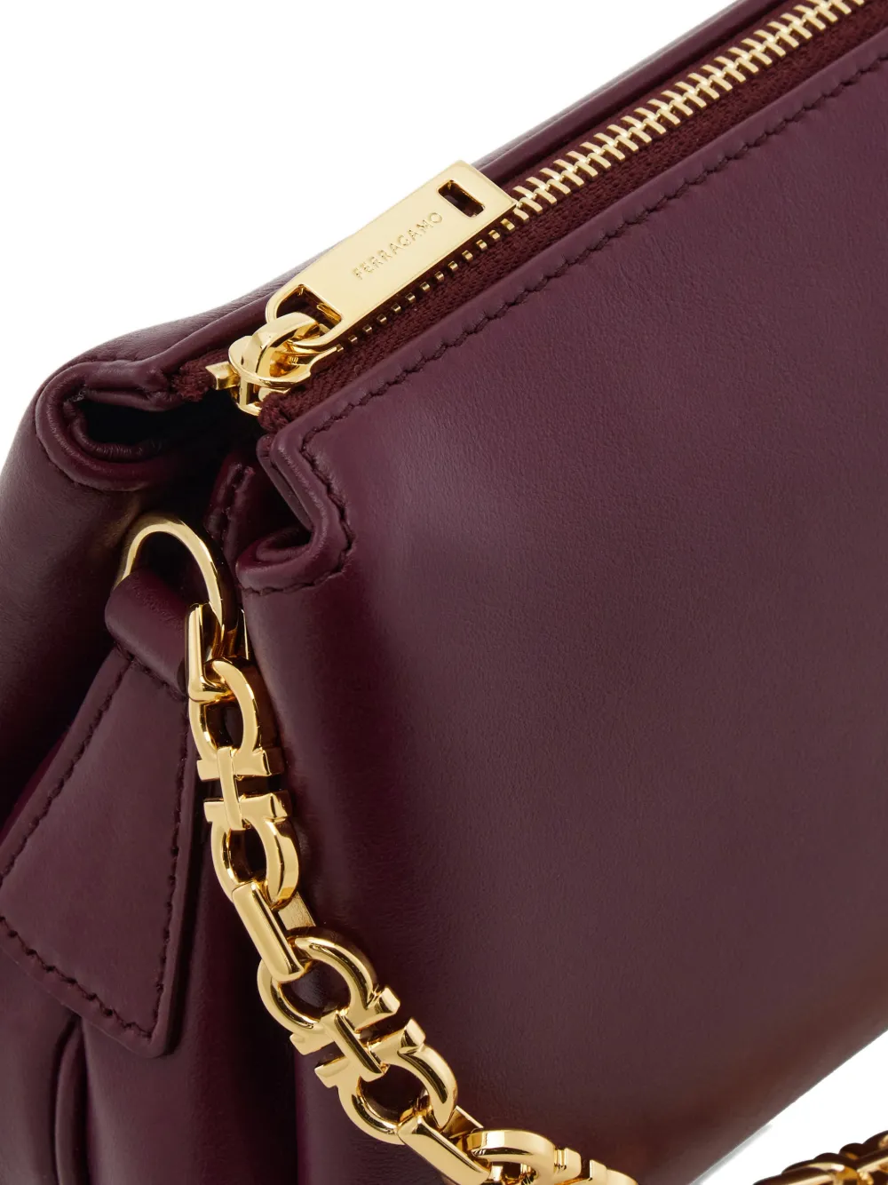 Ferragamo Embossed Logo Chain Mini Bag In Purple