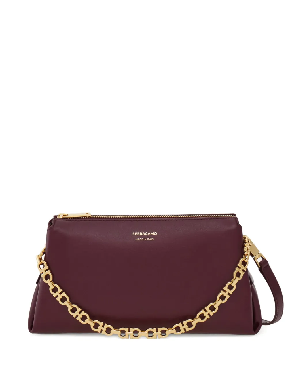 Ferragamo Embossed Logo Chain Mini Bag In Purple