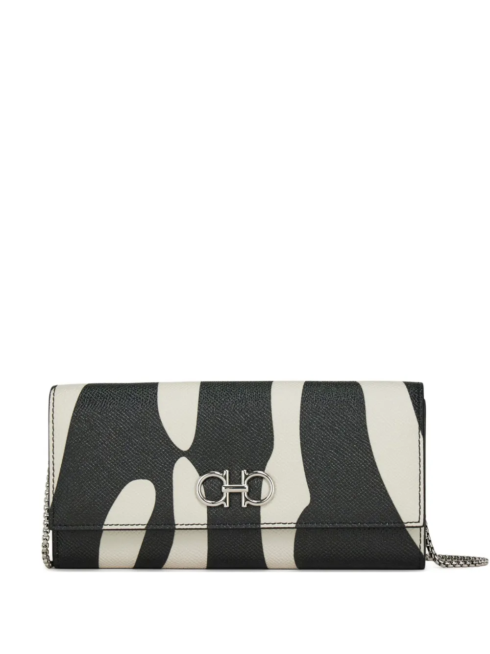 Ferragamo Gancini Buckle Chain Wallet In Black