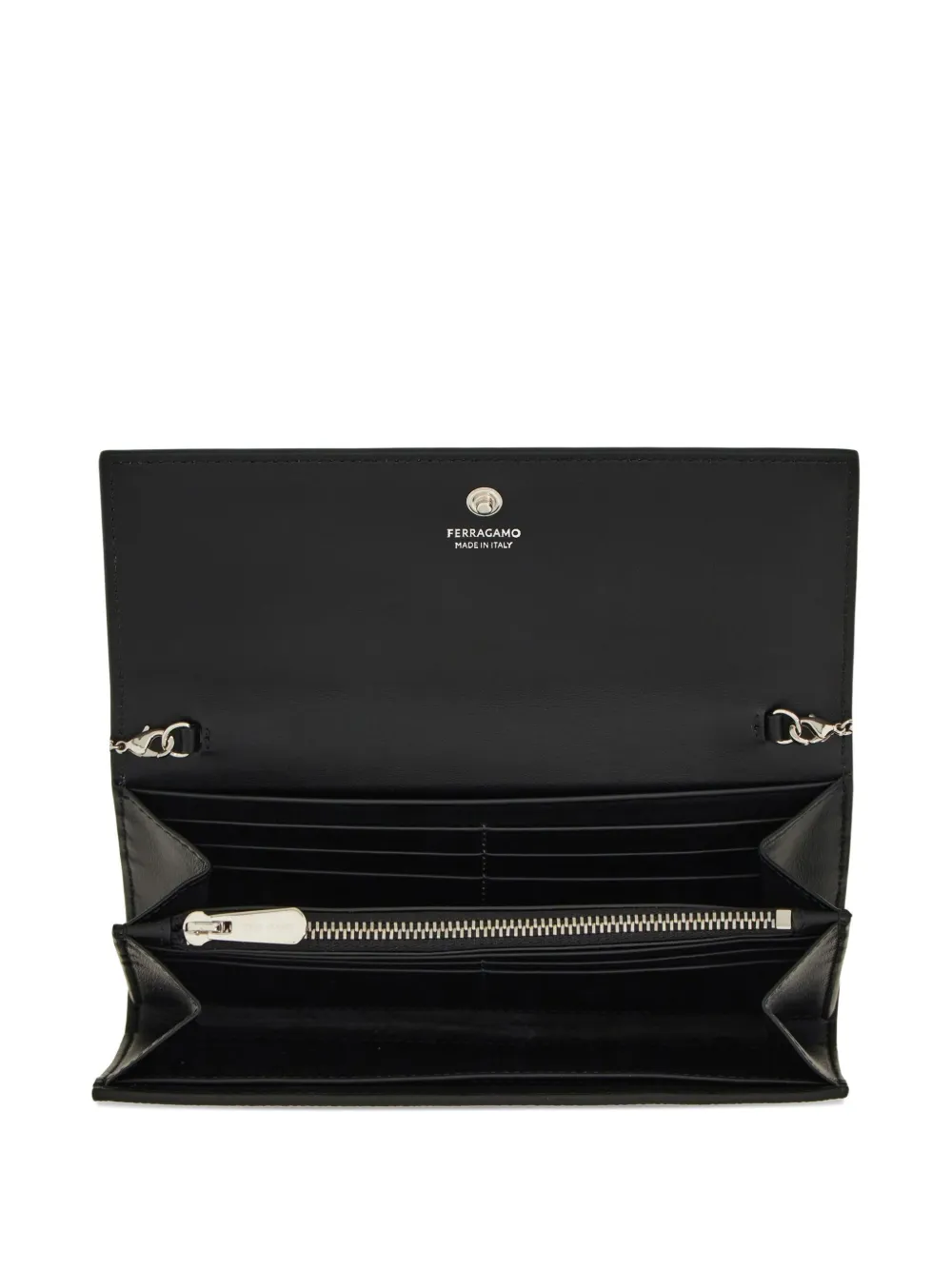 Ferragamo Gancini Buckle Chain Wallet In Black