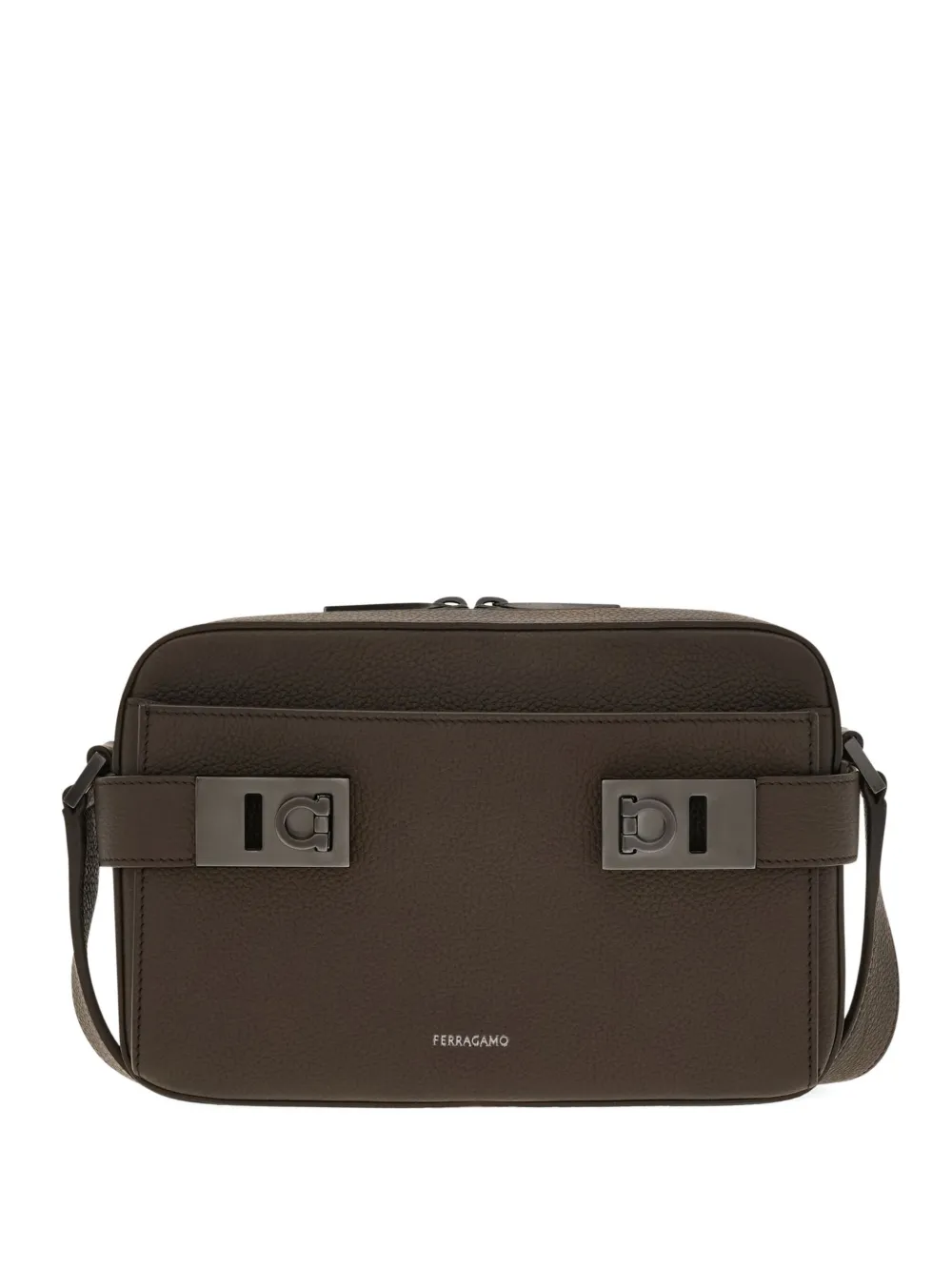 Ferragamo East-west Gancini-buckle Leather Messenger Bag In Brown