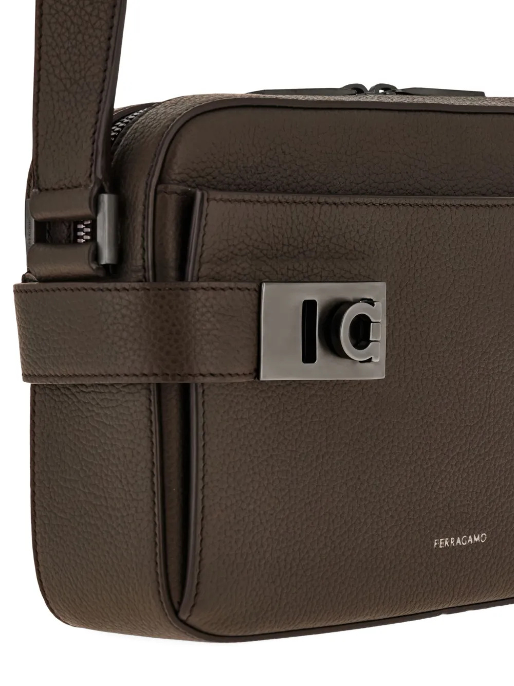 Ferragamo East-west Gancini-buckle Leather Messenger Bag In Brown