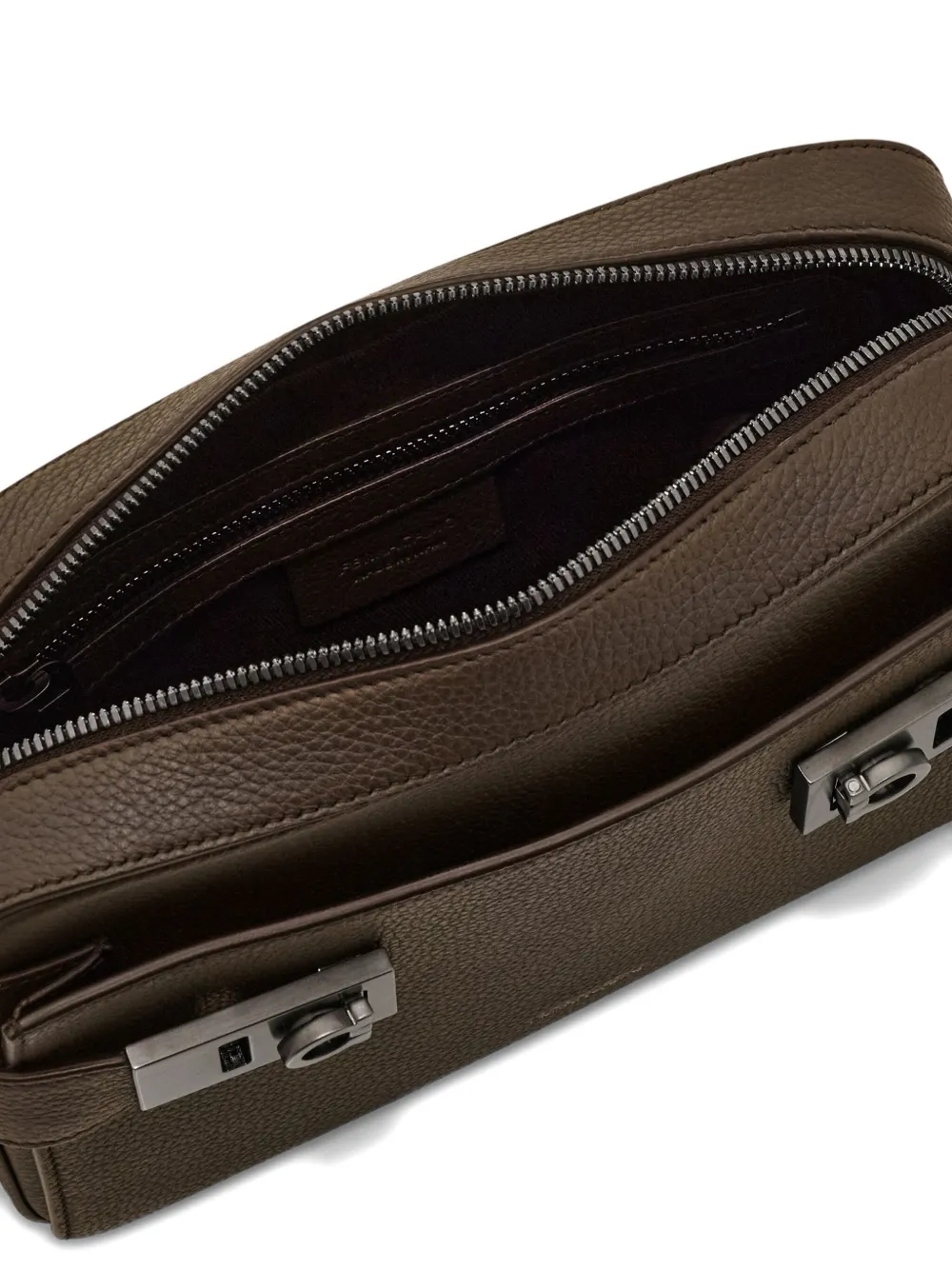 Ferragamo East-west Gancini-buckle Leather Messenger Bag In Brown