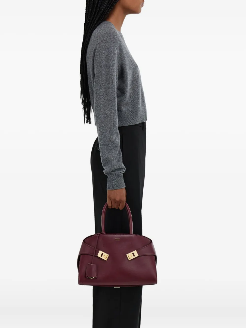 Ferragamo Medium Hug Leather Tote Bag In Red