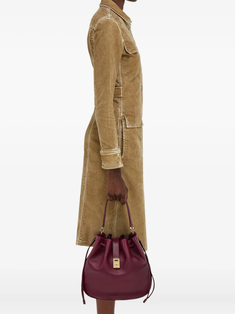 Ferragamo Bucket-tas met trekkoord en Gancini-detail Rood