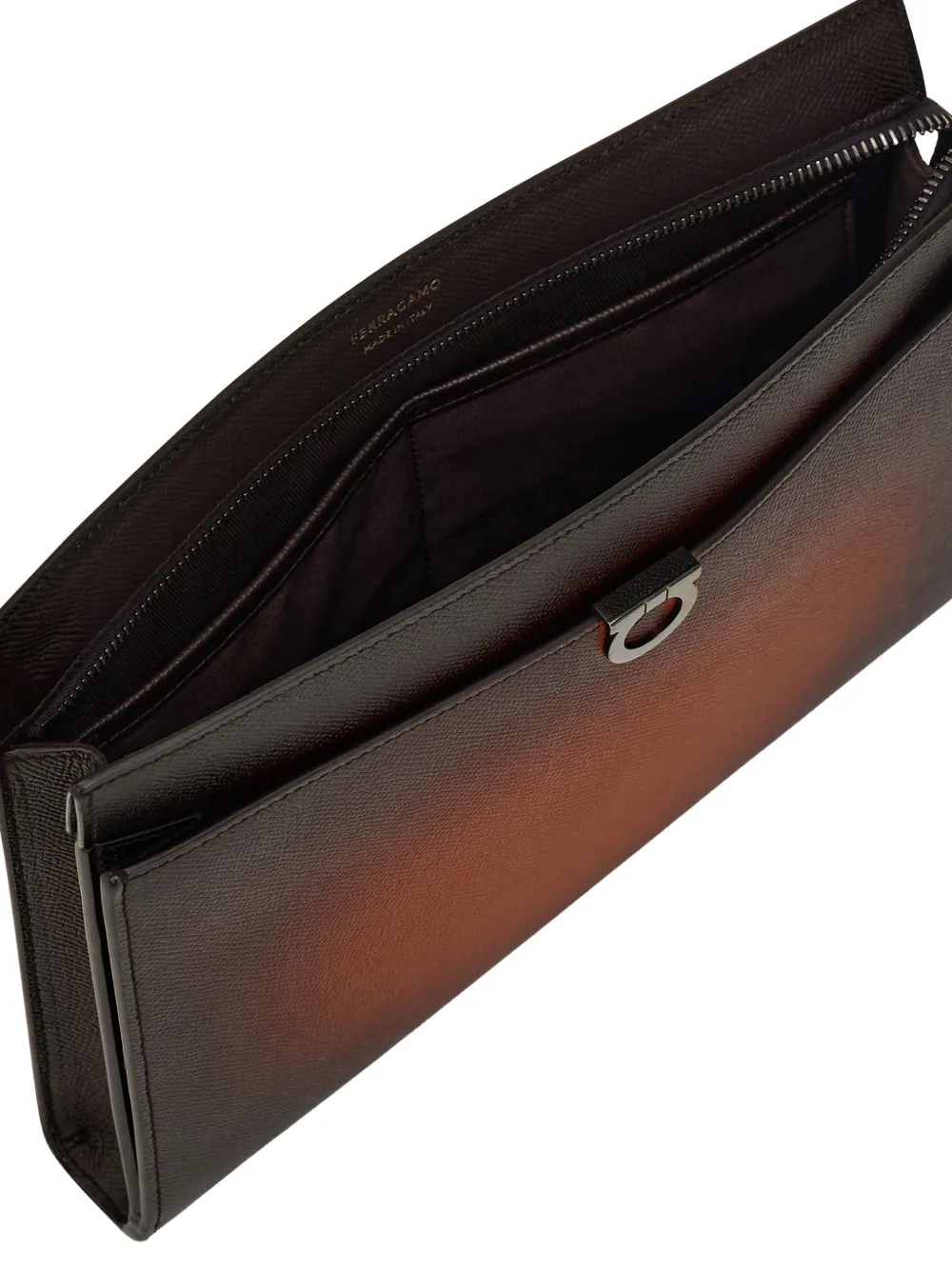 Ferragamo Gancio aktetas met rits Bruin