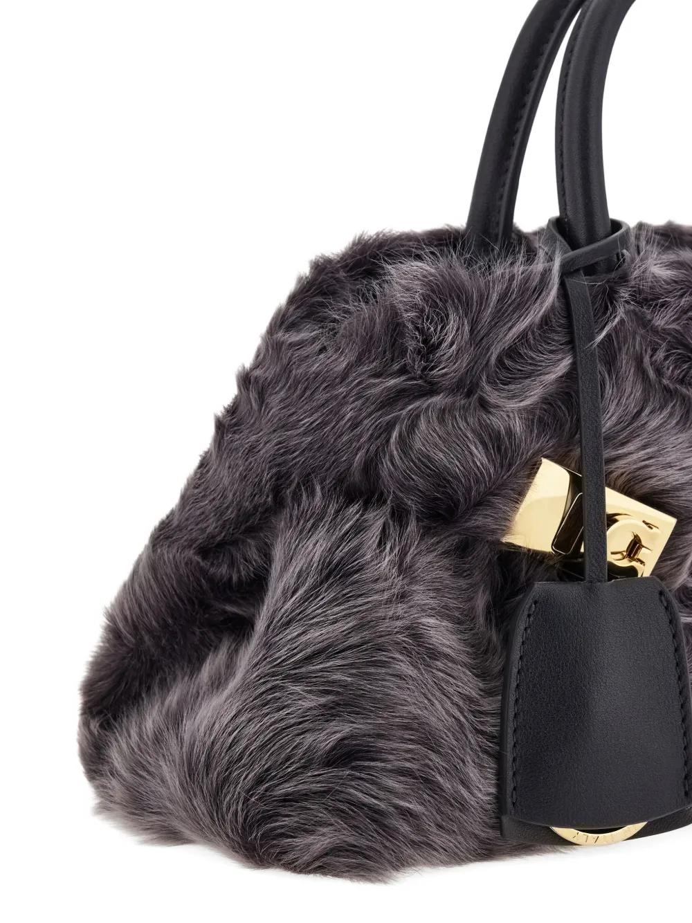 Ferragamo Hug kleine crossbodytas met lammy voorkant Grijs