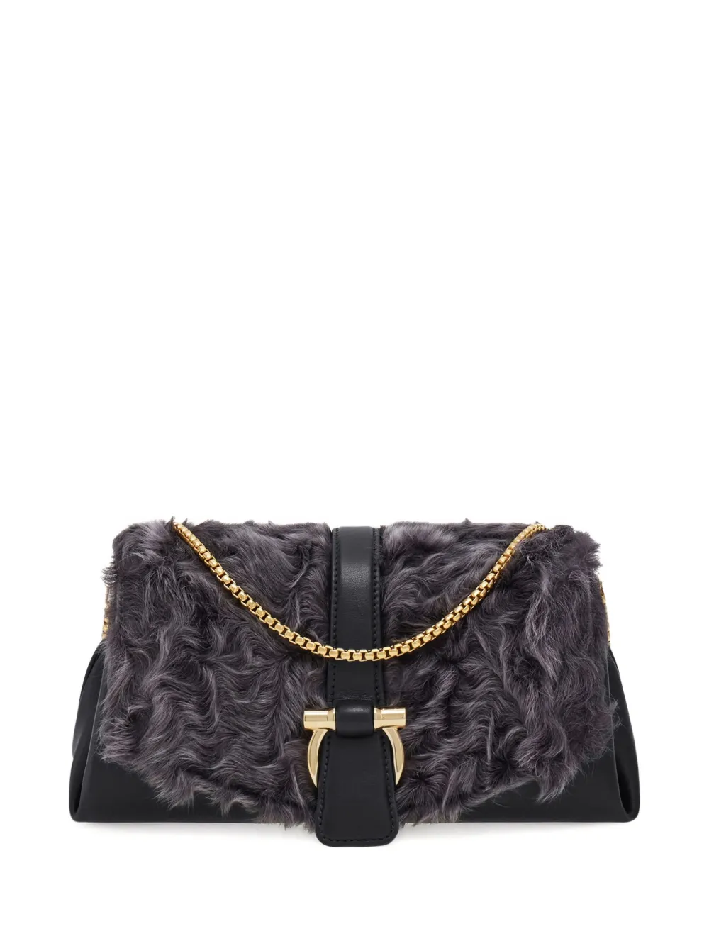 Ferragamo Small Shearling-front Clutch Bag In Orange