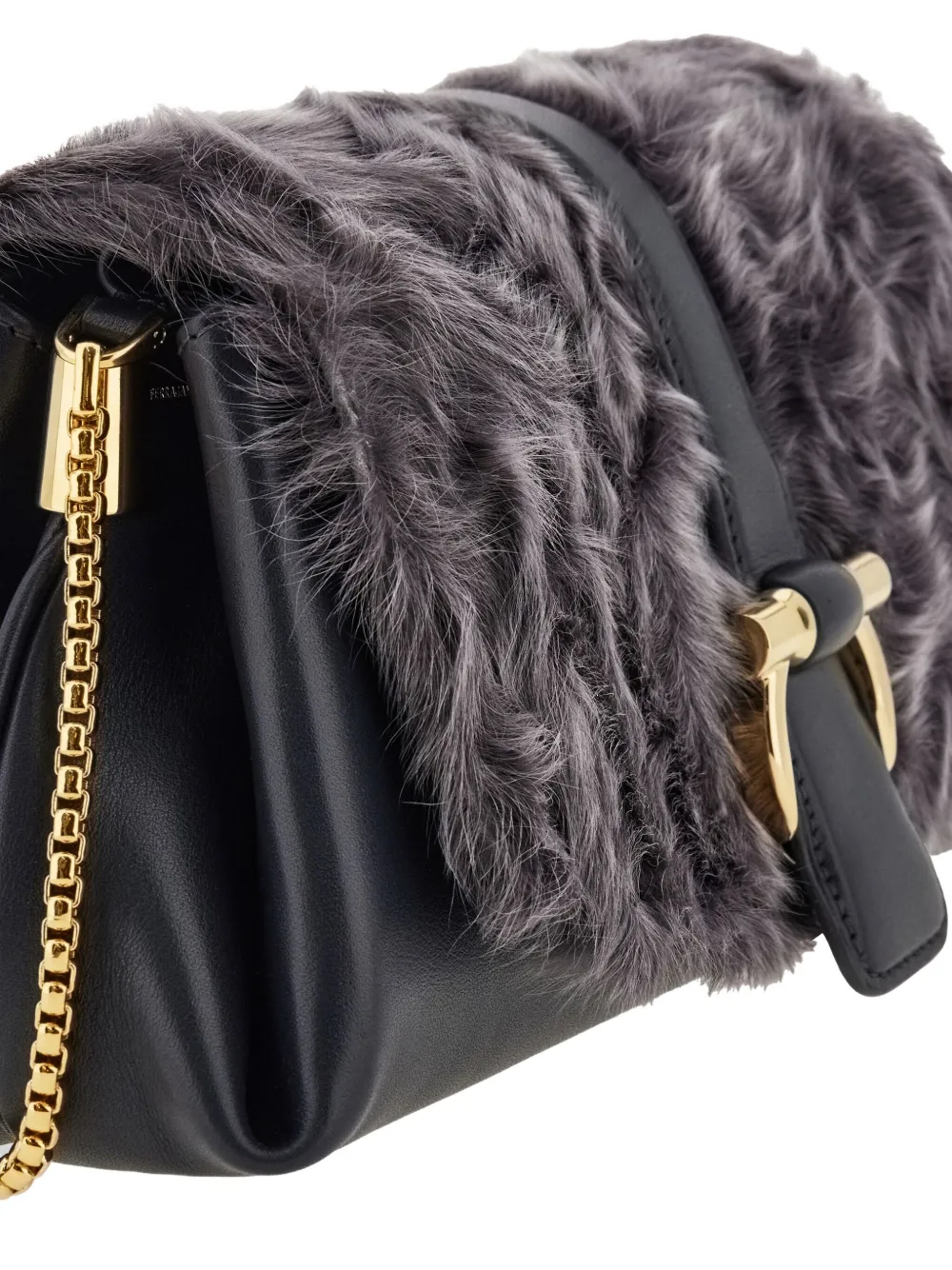 Ferragamo Small Shearling-front Clutch Bag In Orange
