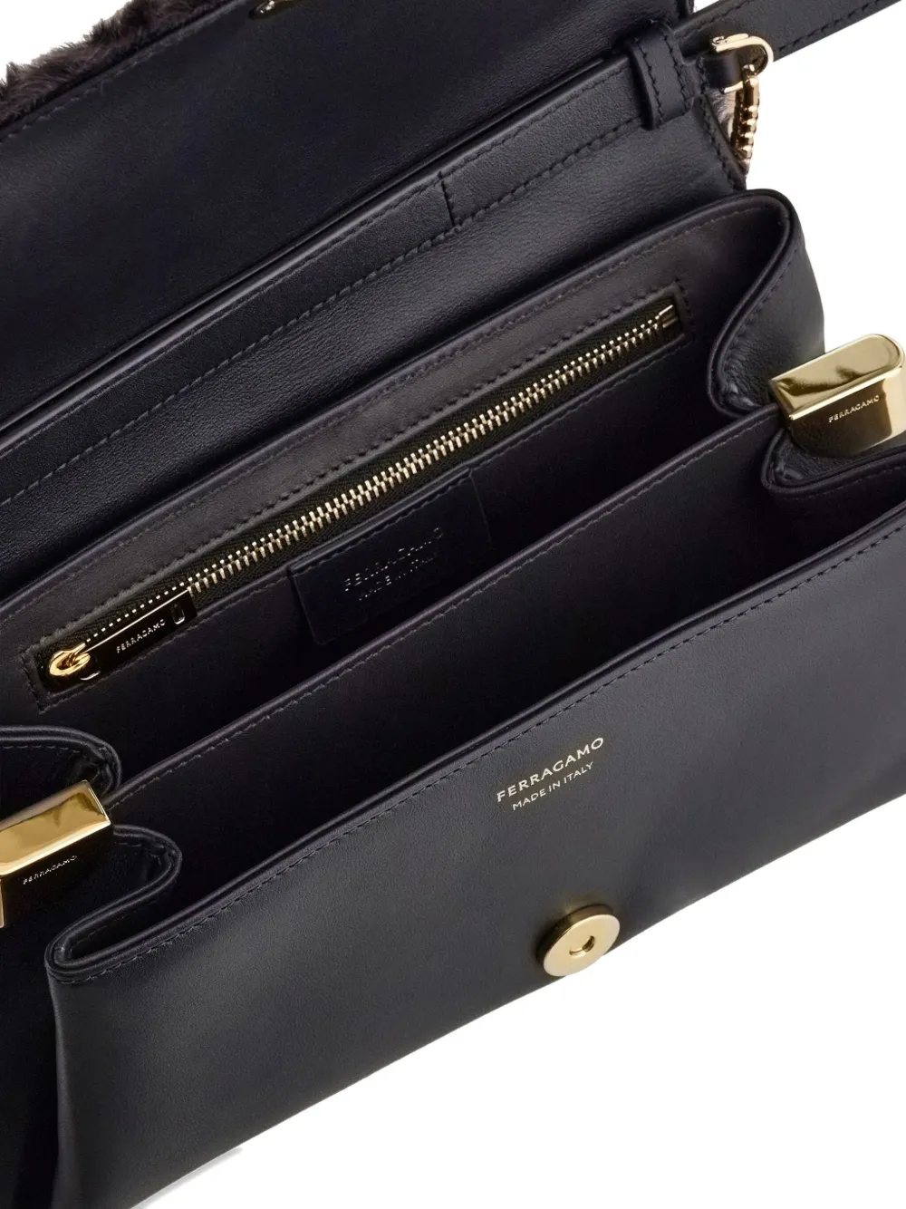 Ferragamo Small Shearling-front Clutch Bag In Orange