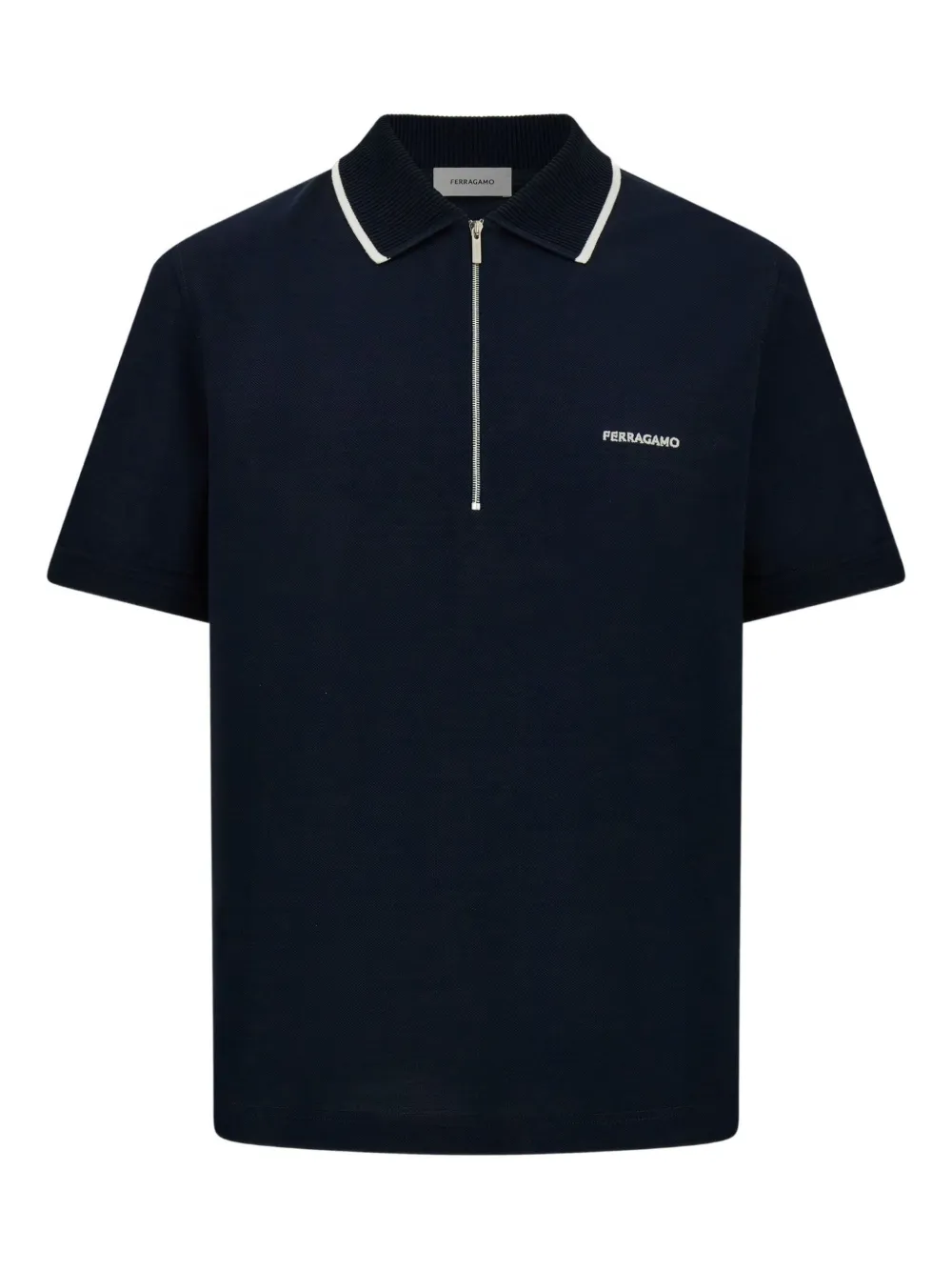 Ferragamo playera tipo polo tejida de canalé con cierre | azul | Image 1