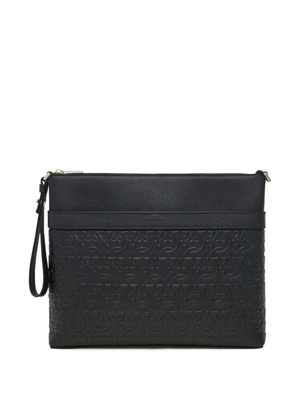 Ferragamo Clutch Gancini goffrata - Nero