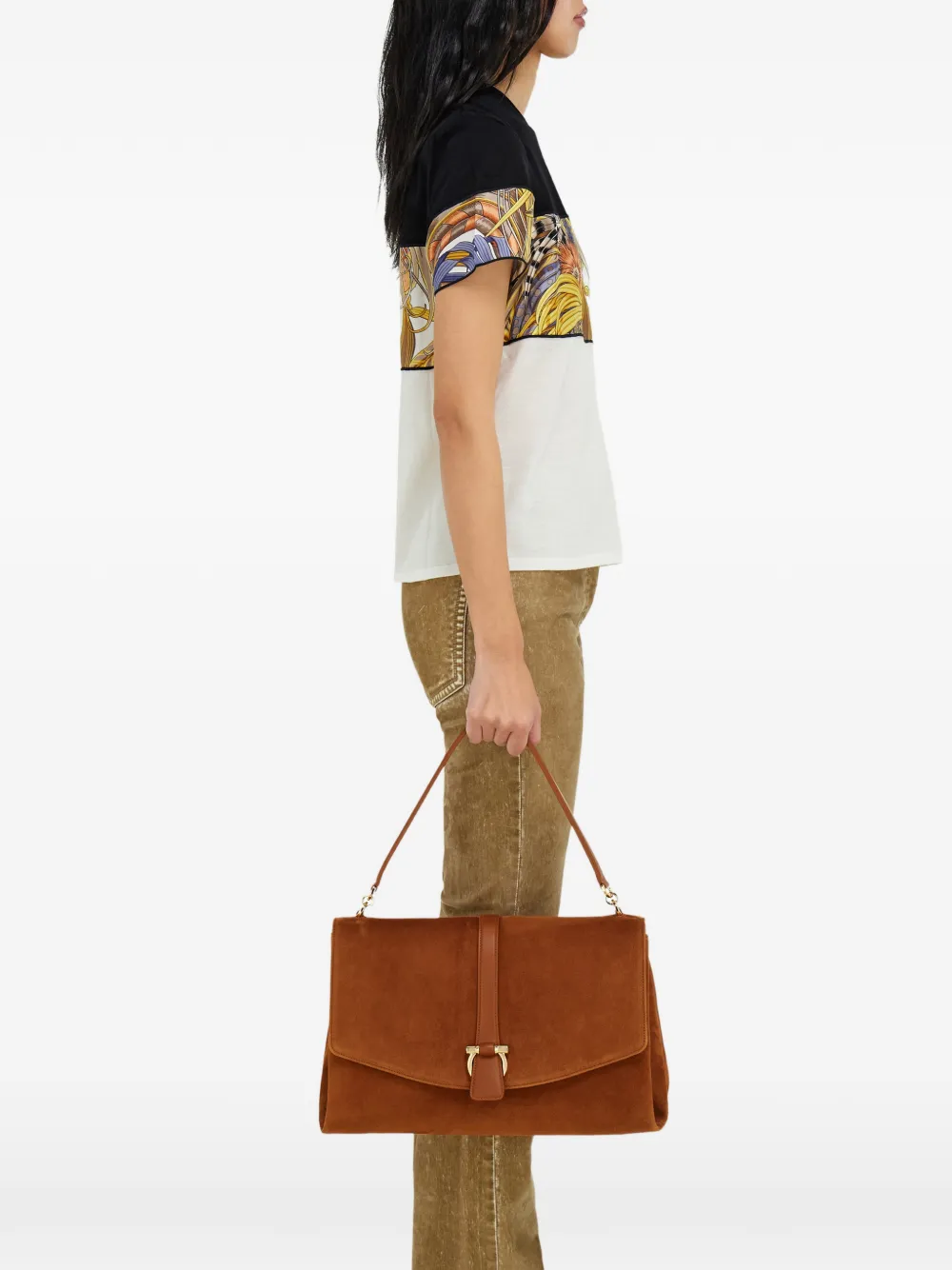 Ferragamo Grote schoudertas met klep Bruin