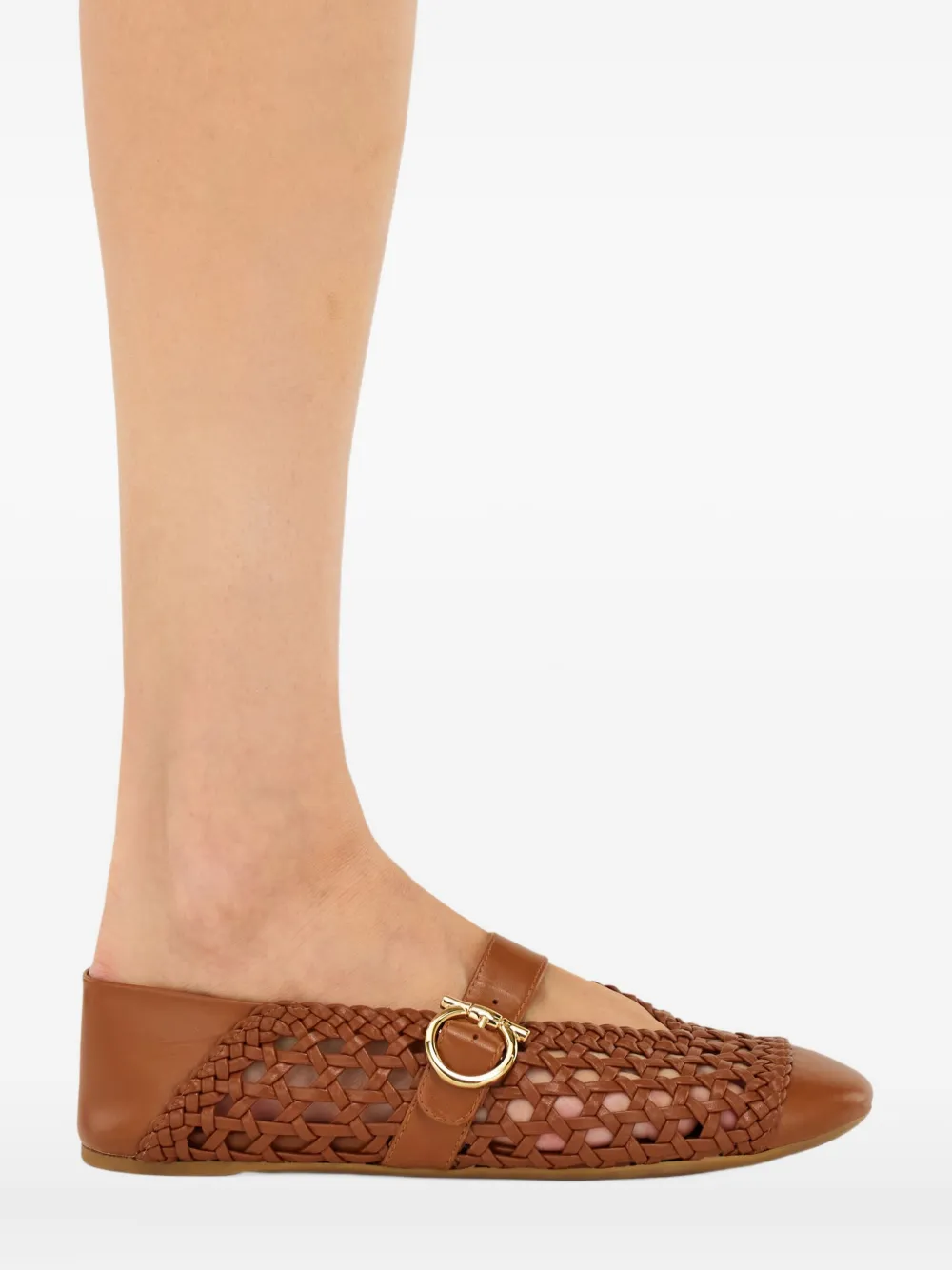 Ferragamo Ballerina's met gevlochten gesp Bruin