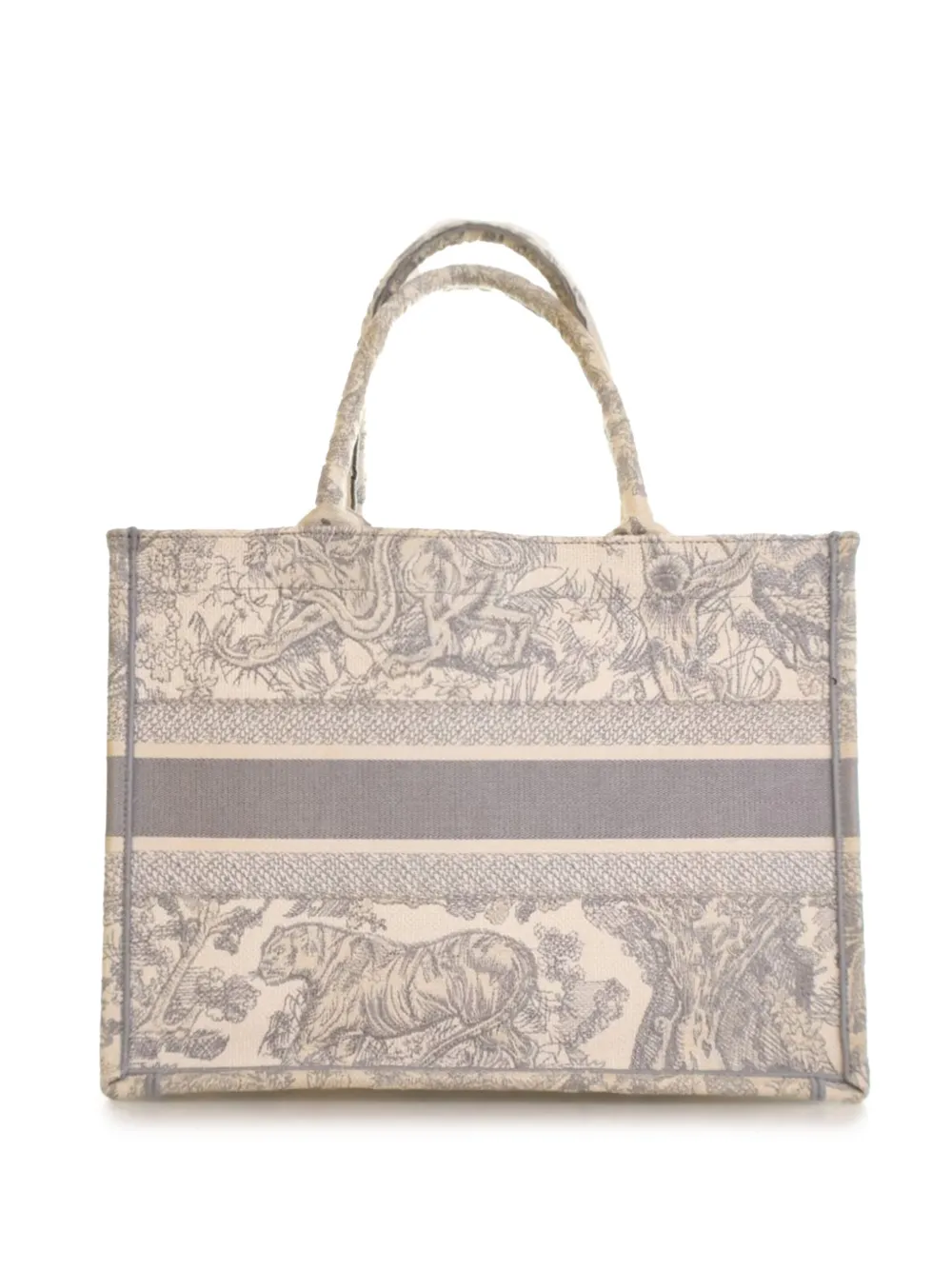 Pre-owned Dior 2015-2025 Medium Toile De Jouy Reverse Embroidered Canvas Book Tote Bag In Gray