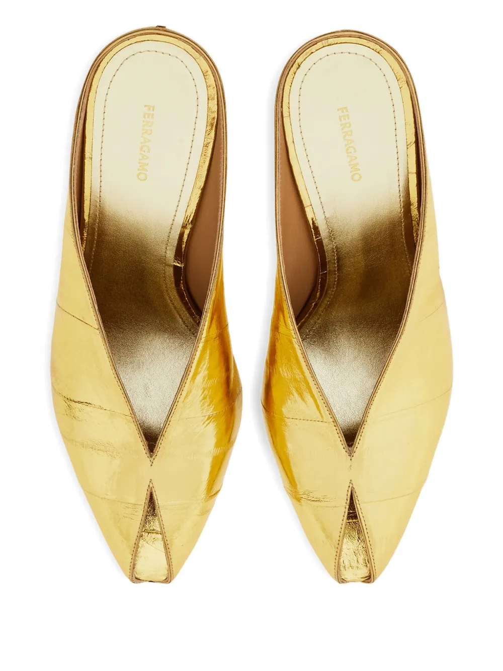 Ferragamo 90mm muiltjes met sleehak Goud